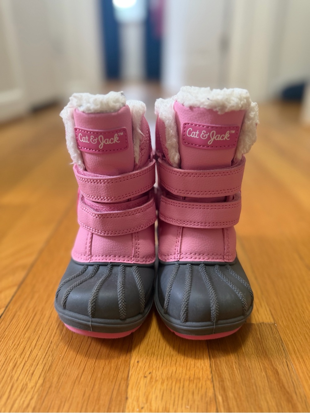 Cat & Jack Pink and Gray Kids Snow Boots with Faux Fur